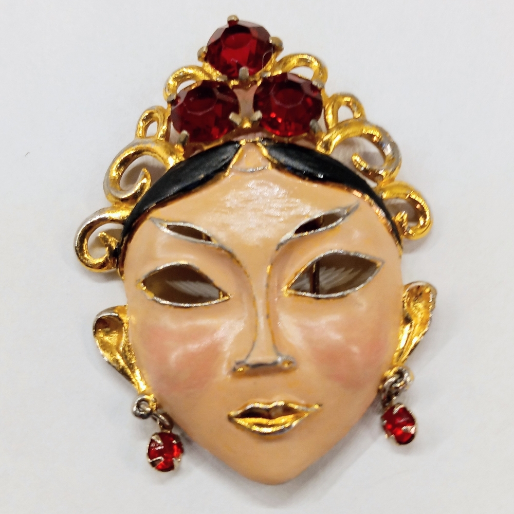 Vintage Fur Clip Rare Enameled Geisha Princess Art Deco Era